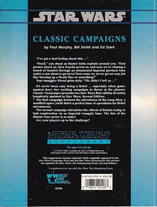 Star Wars D6 - Classic Campaigns (B-Grade) (Genbrug)